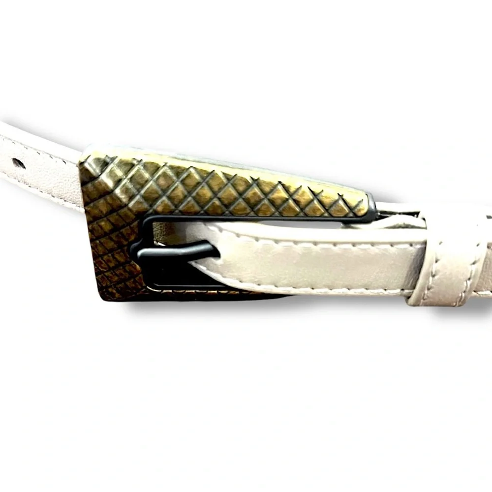 New! AUTH BOTTEGA VENETA BELT 65cm XS S Cream Antique Gold intrecciato design